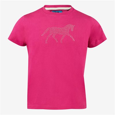 HORZE PINK KID T-SHIRT WITH DESIGN OF HORSE MADE OF DIAMONDS XS