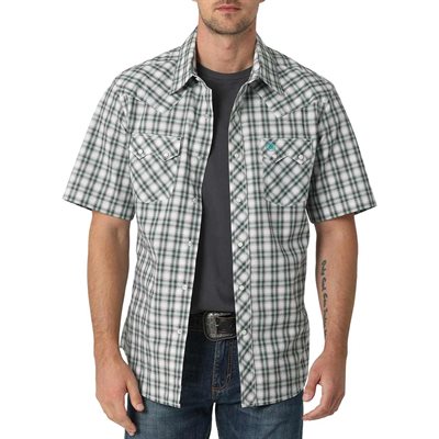 WRANGLER SHIRT MEN SL PLAID BLACK / GREEN SZ:LARGE