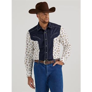 WRANGLER MEN SHIRT WHITE FLOWER / NAVY