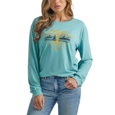 WRANGLER / YELLOWSTONE SWEATER WOMEN BLUE / YELLOW LOGO SZ:LARGE