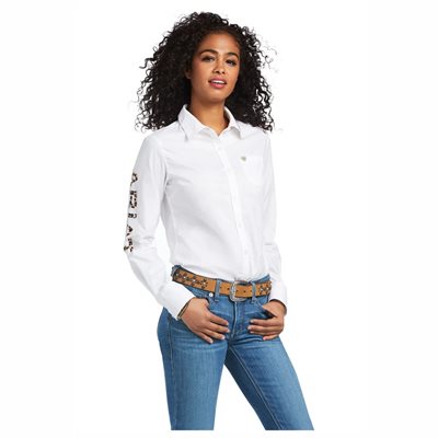 ARIAT KIRBY STRETCH LS SHIRT WHITE LOGO LEOPARD WOMEN'S XSMALL