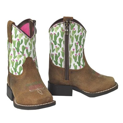 ARIAT LIL'STOMPER WHITE ZIP BROWN CACTUS SZ:7