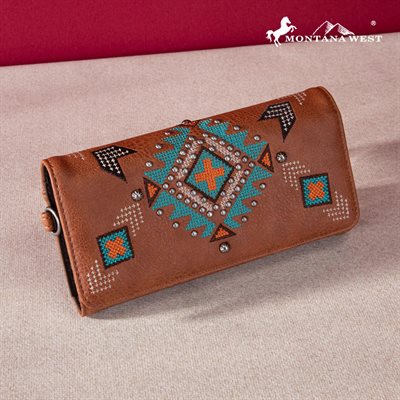 PORTEFEUILLE FEMME MONTANA WEST BRODÉ CROIX ORANGE / TURQUOISE