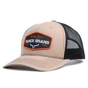 RANCH BRAND CAP PATCH BEIGE MESH BLACK LOGO ORANGE