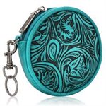 WRANGLER CIRCULAR COIN POUCH FLORAL TOOLED BAG CHARM COFFEE