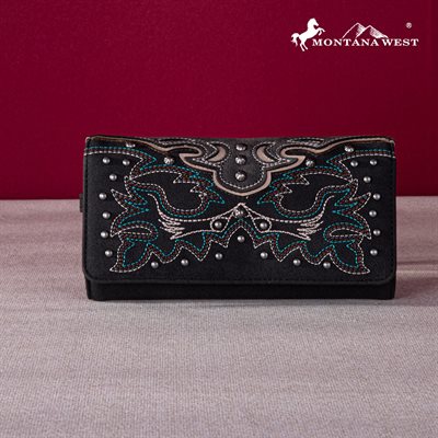 MONTANA WEST EMBROIDERED BLACK / TURQUOISE WALLET WOMAN