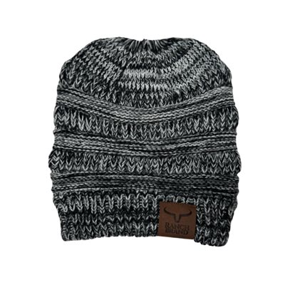 RANCH BRAND PONYTAIL BEANIE HEATHER GRAY / LEATHER PATCH