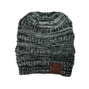 RANCH BRAND PONYTAIL BEANIE HEATHER GRAY / LEATHER PATCH