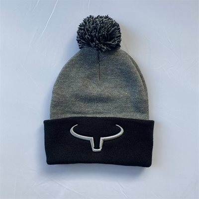 TUQUE POMPON RANCH BRAND GRIS / NOIR LOGO SILVER