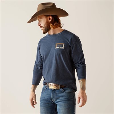 ARIAT TSHIRT L / S MEN VENEER NAVY SZ.M