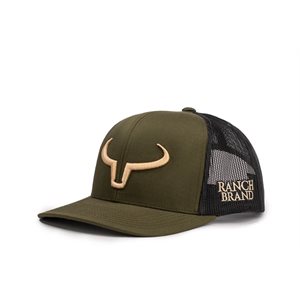 RANCH BRAND CAP PATCH GREEN MESH BLACK LOGO GOLD